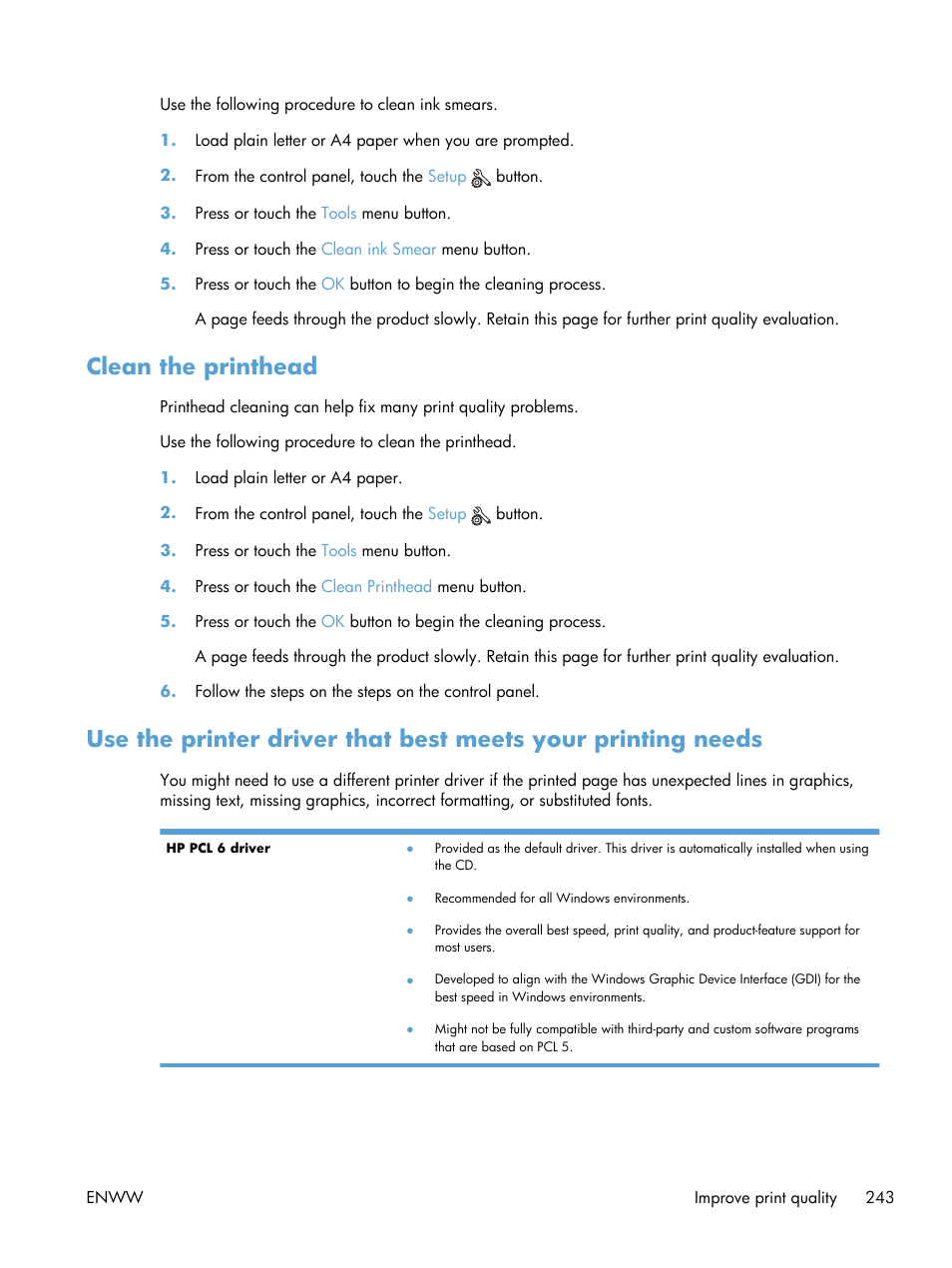 Clean the printhead | HP Officejet Pro X576 Multifunction Printer series User Manual | Page 259 / 336