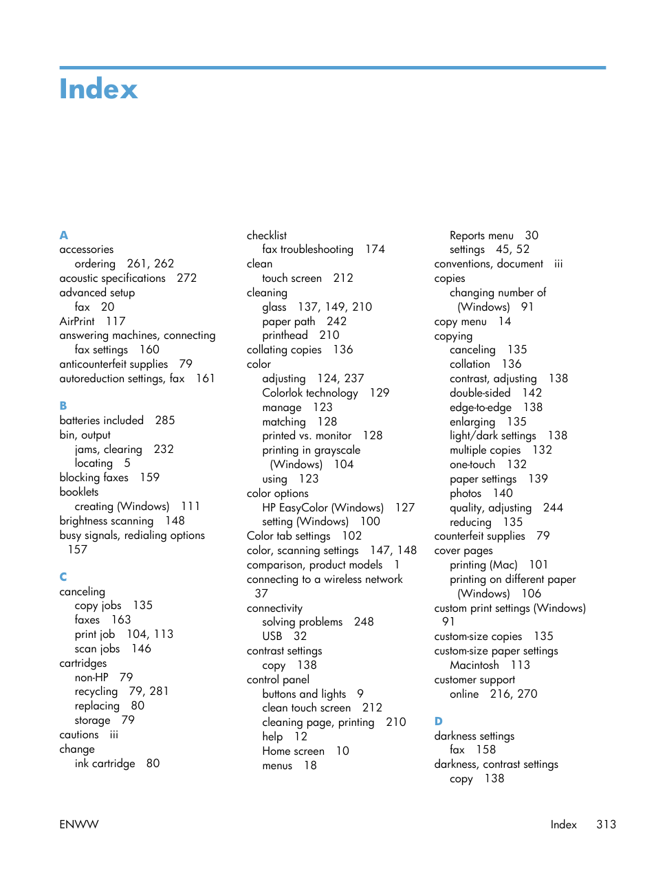 Index | HP Officejet Pro X576 Multifunction Printer series User Manual | Page 329 / 336