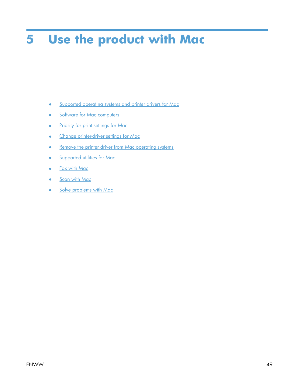 Use the product with mac, 5 use the product with mac | HP Officejet Pro X576 Multifunction Printer series User Manual | Page 65 / 336
