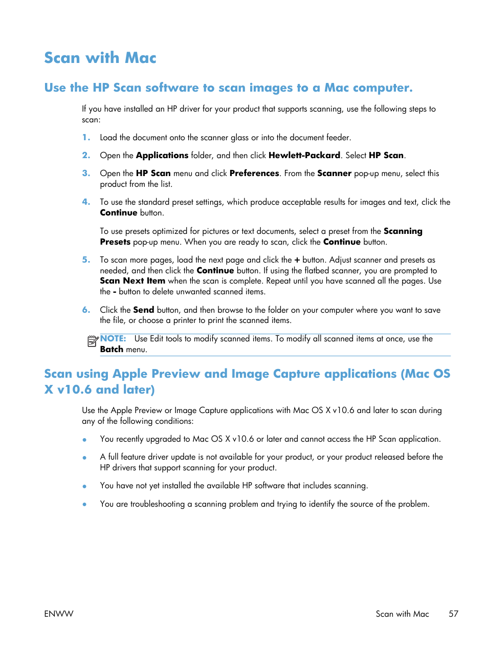 Scan with mac | HP Officejet Pro X576 Multifunction Printer series User Manual | Page 73 / 336