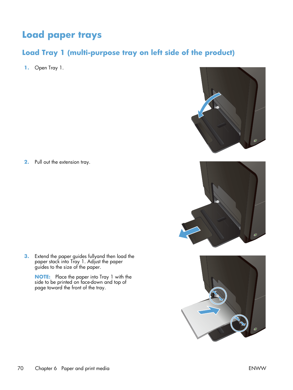 Load paper trays | HP Officejet Pro X576 Multifunction Printer series User Manual | Page 86 / 336