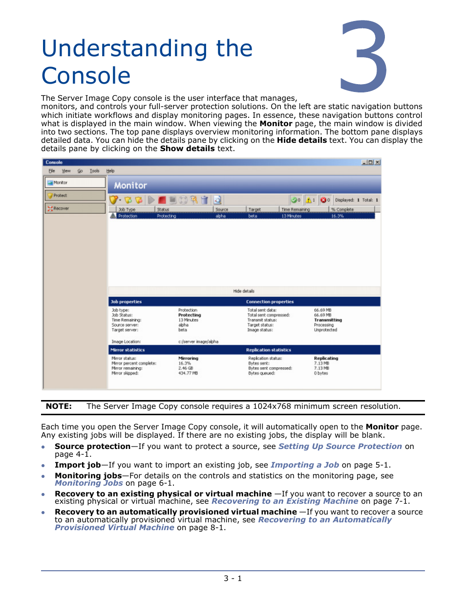 Understanding the console, Chapter 3 understanding the console -1 | HP Storage Mirroring V5 Software User Manual | Page 11 / 42