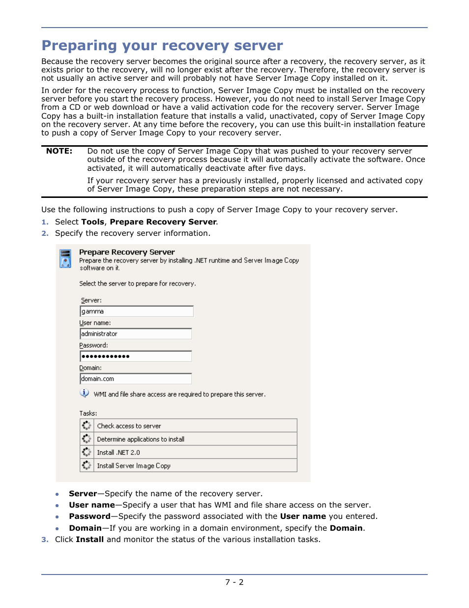 Preparing your recovery server, Preparing your recovery server -2 | HP Storage Mirroring V5 Software User Manual | Page 26 / 42