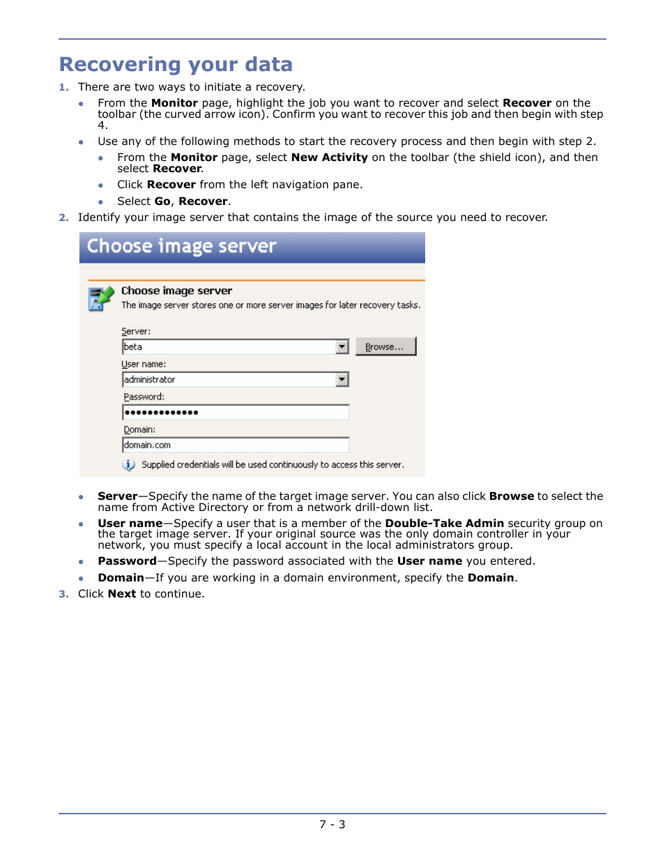 Recovering your data, Recovering your data -3 | HP Storage Mirroring V5 Software User Manual | Page 27 / 42