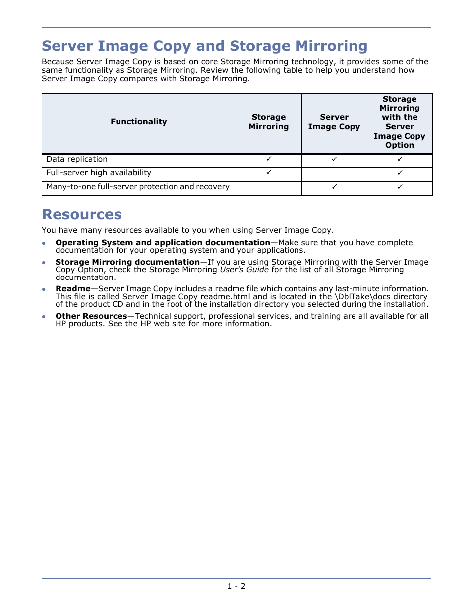 Server image copy and storage mirroring, Resources | HP Storage Mirroring V5 Software User Manual | Page 5 / 42