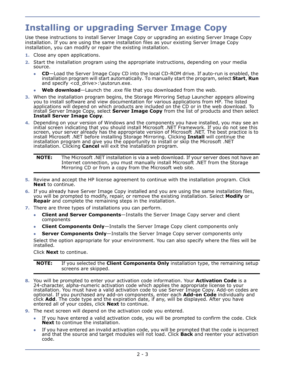 Installing or upgrading server image copy, Installing or upgrading server image copy -3 | HP Storage Mirroring V5 Software User Manual | Page 8 / 42