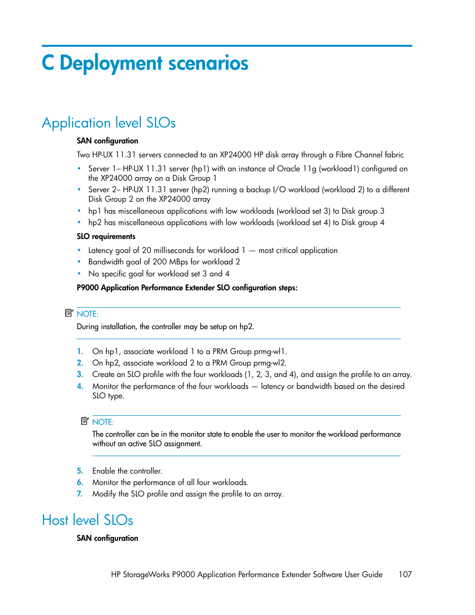 C deployment scenarios, Application level slos, Host level slos | 107 host level slos | HP XP Application Performance Extender Software User Manual | Page 107 / 120