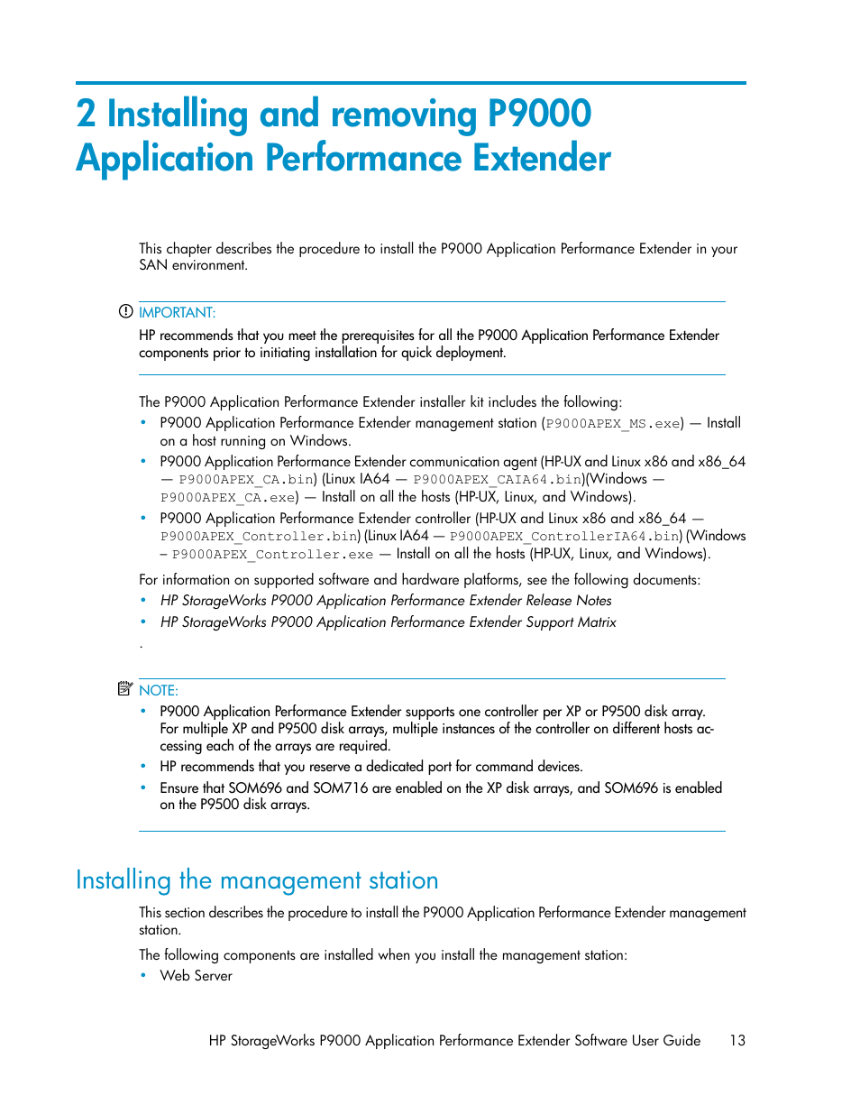 Installing the management station | HP XP Application Performance Extender Software User Manual | Page 13 / 120
