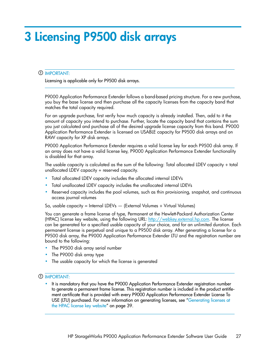 3 licensing p9500 disk arrays | HP XP Application Performance Extender Software User Manual | Page 27 / 120