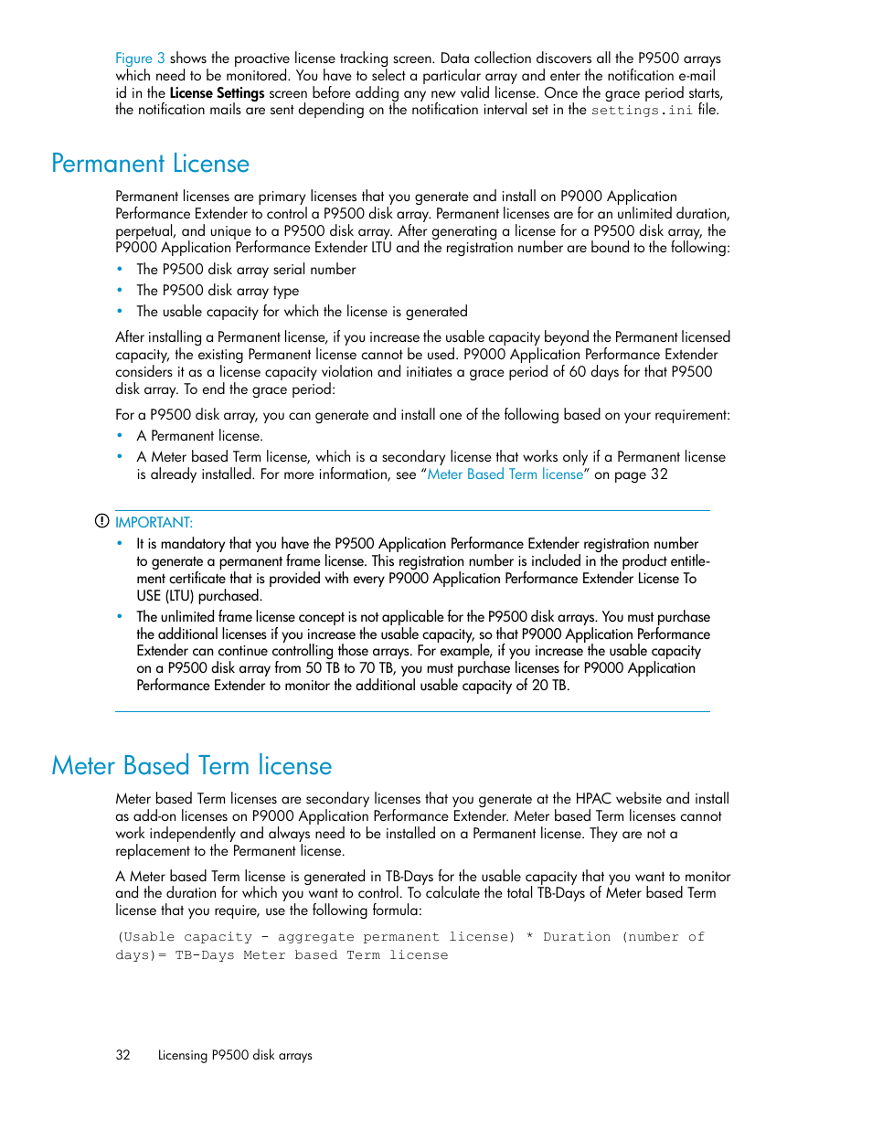 Permanent license, Meter based term license, 32 meter based term license | HP XP Application Performance Extender Software User Manual | Page 32 / 120