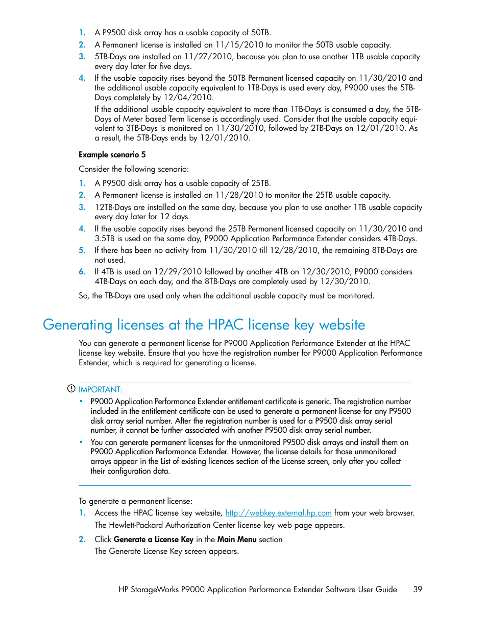 Generating licenses at, The hpac license key website | HP XP Application Performance Extender Software User Manual | Page 39 / 120