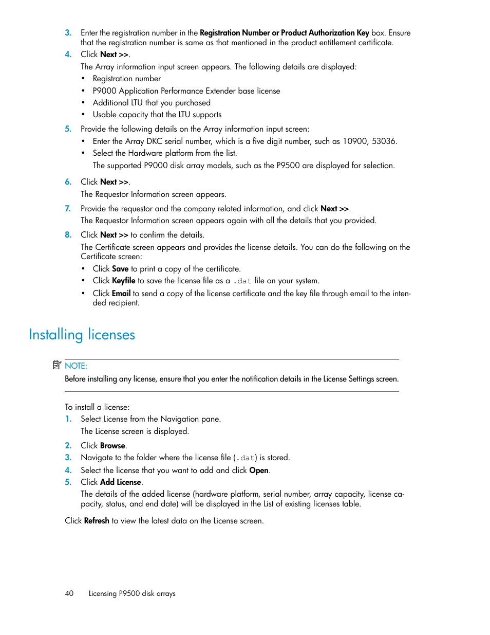 Installing licenses | HP XP Application Performance Extender Software User Manual | Page 40 / 120