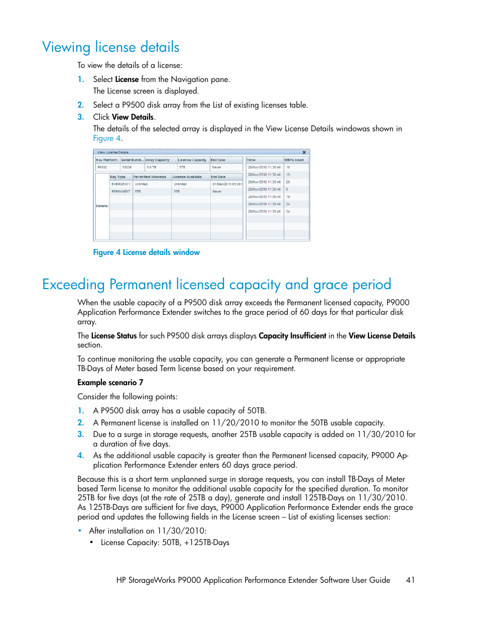 Viewing license details, License details window | HP XP Application Performance Extender Software User Manual | Page 41 / 120