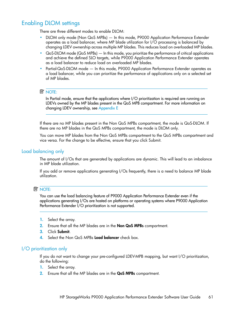 Enabling dlom settings | HP XP Application Performance Extender Software User Manual | Page 61 / 120