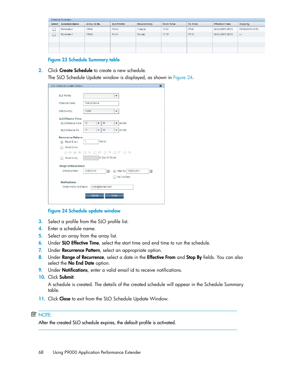 Schedule summary table, Schedule update window, Figure 23 | HP XP Application Performance Extender Software User Manual | Page 68 / 120