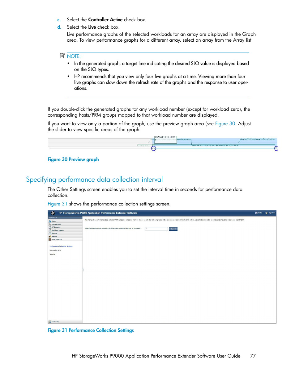 Specifying performance data collection interval, Preview graph, Performance collection settings | HP XP Application Performance Extender Software User Manual | Page 77 / 120