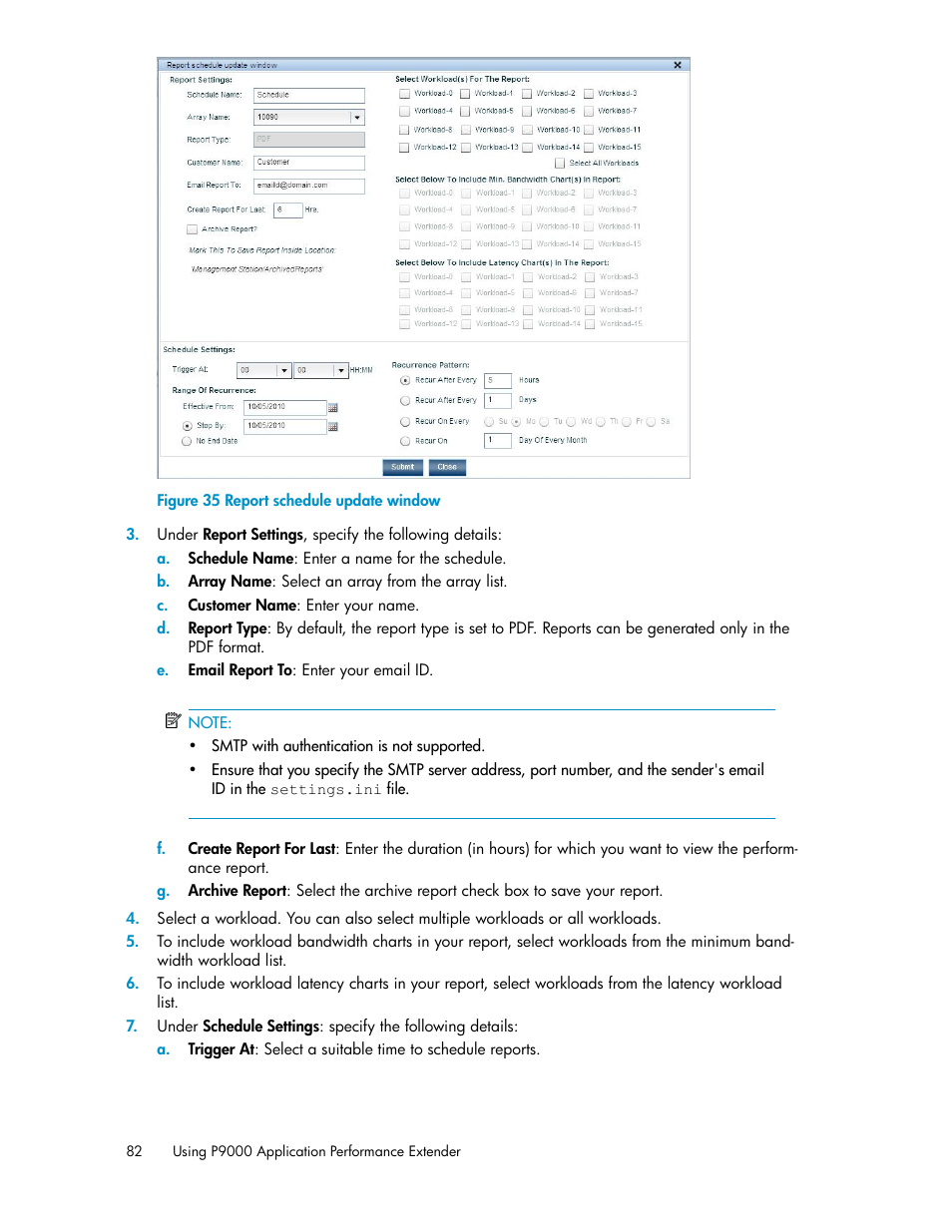 Report schedule update window | HP XP Application Performance Extender Software User Manual | Page 82 / 120