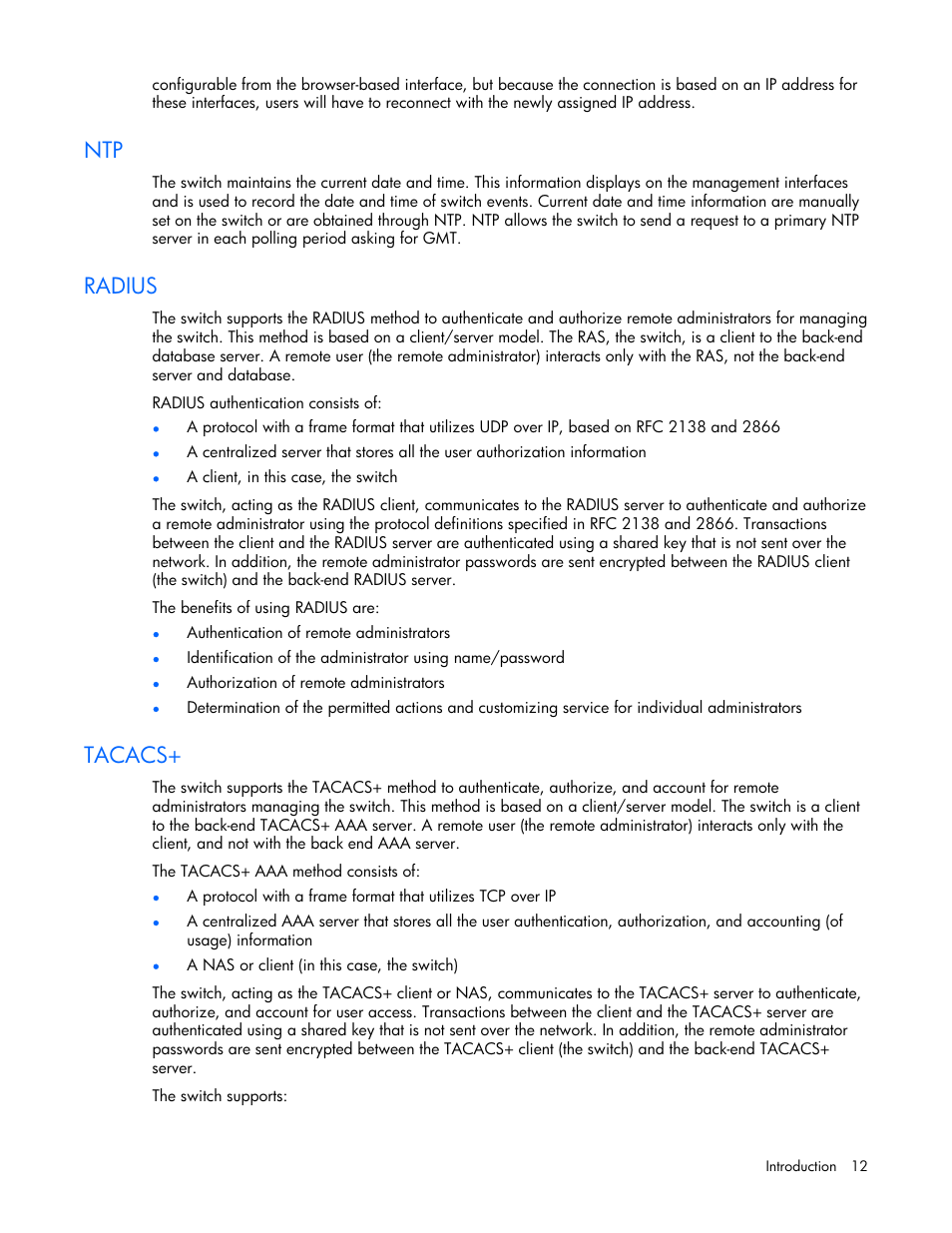 Radius, Tacacs | HP ProLiant xw460c Blade Workstation User Manual | Page 12 / 58