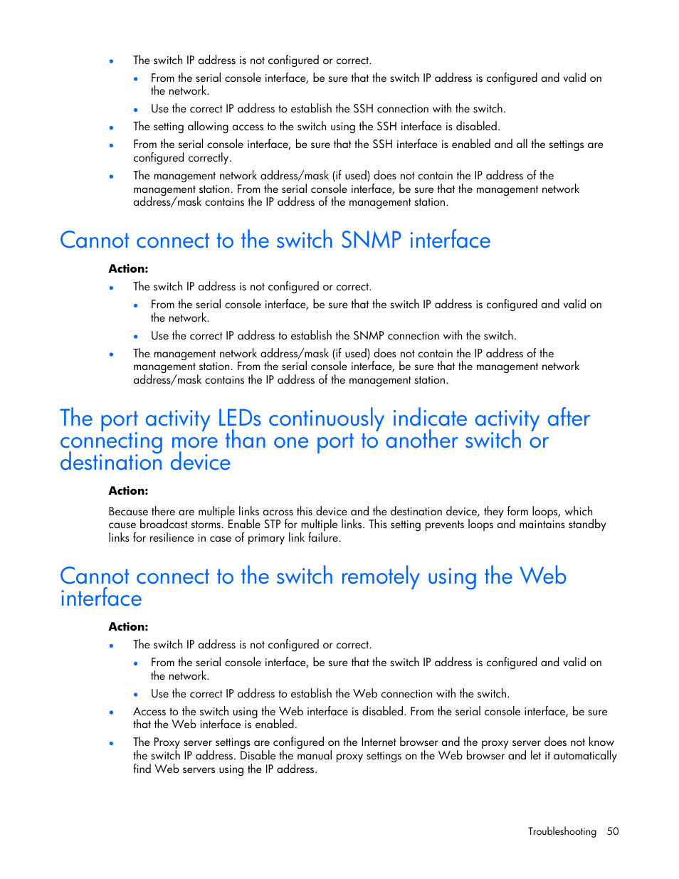 Cannot connect to the switch snmp interface, Destination device | HP ProLiant xw460c Blade Workstation User Manual | Page 50 / 58