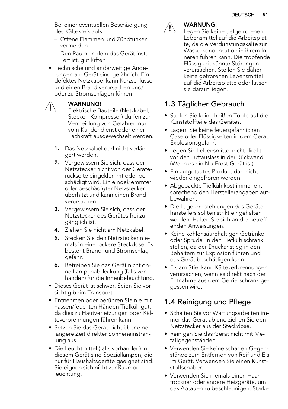 3 täglicher gebrauch, 4 reinigung und pflege | AEG A71100TSW0 User Manual | Page 51 / 68