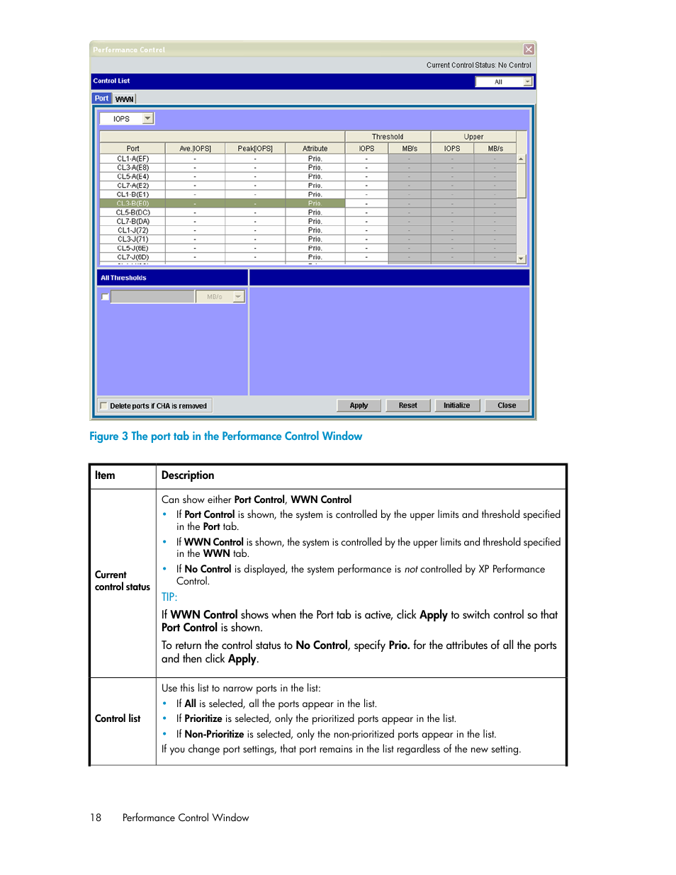 The port tab in the performance control window | HP XP Array Manager Software User Manual | Page 18 / 56