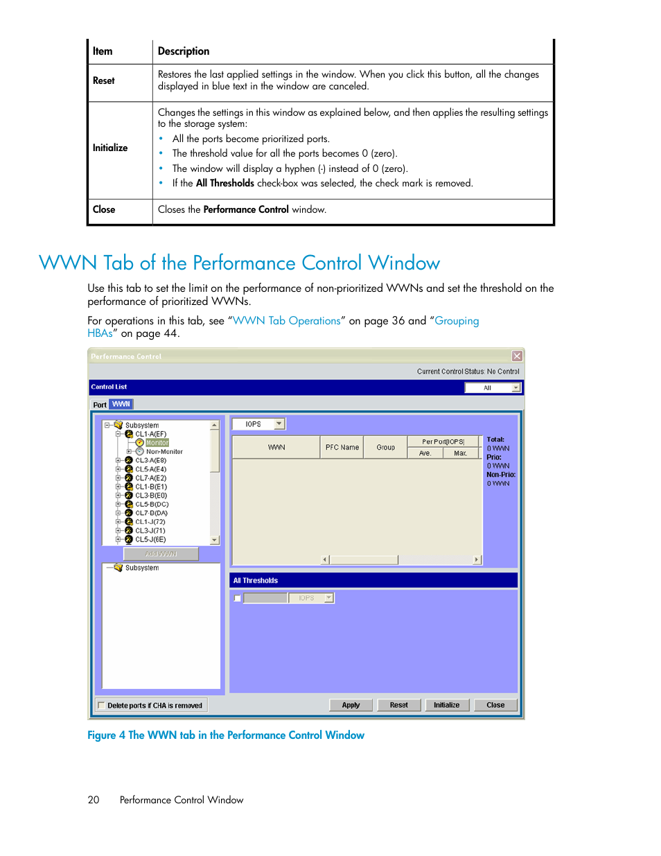 Wwn tab of the performance control window, The wwn tab in the performance control window | HP XP Array Manager Software User Manual | Page 20 / 56
