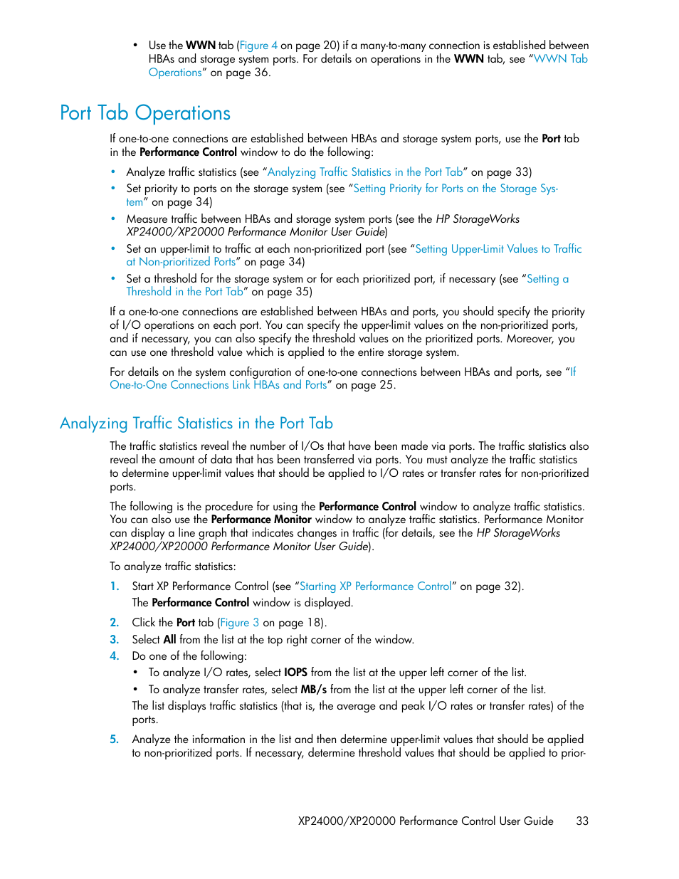 Port tab operations, Analyzing traffic statistics in the port tab, Port tab op | Erations | HP XP Array Manager Software User Manual | Page 33 / 56
