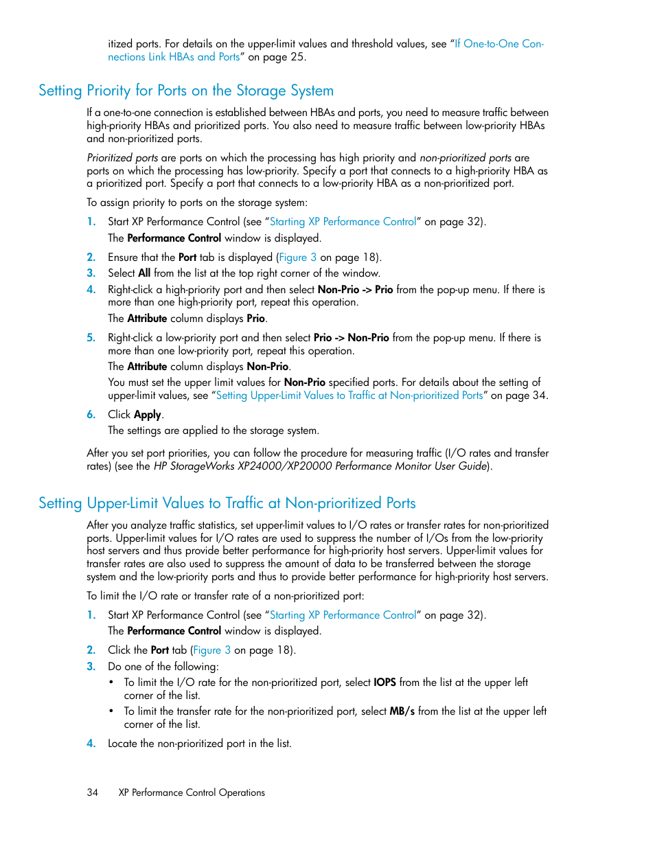 Setting priority for ports on the storage system, Setting priority for ports on the storage, System | Ports, Setting upper-limit values, To traffic at non-prioritized ports, Setting priority for ports on the storage sys, Setting upper-limit values to traffic, At non-prioritized ports | HP XP Array Manager Software User Manual | Page 34 / 56