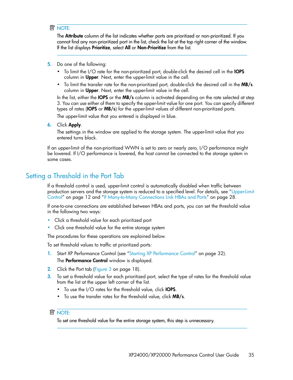 Setting a threshold in the port tab, Setting a, Threshold in the port tab | HP XP Array Manager Software User Manual | Page 35 / 56