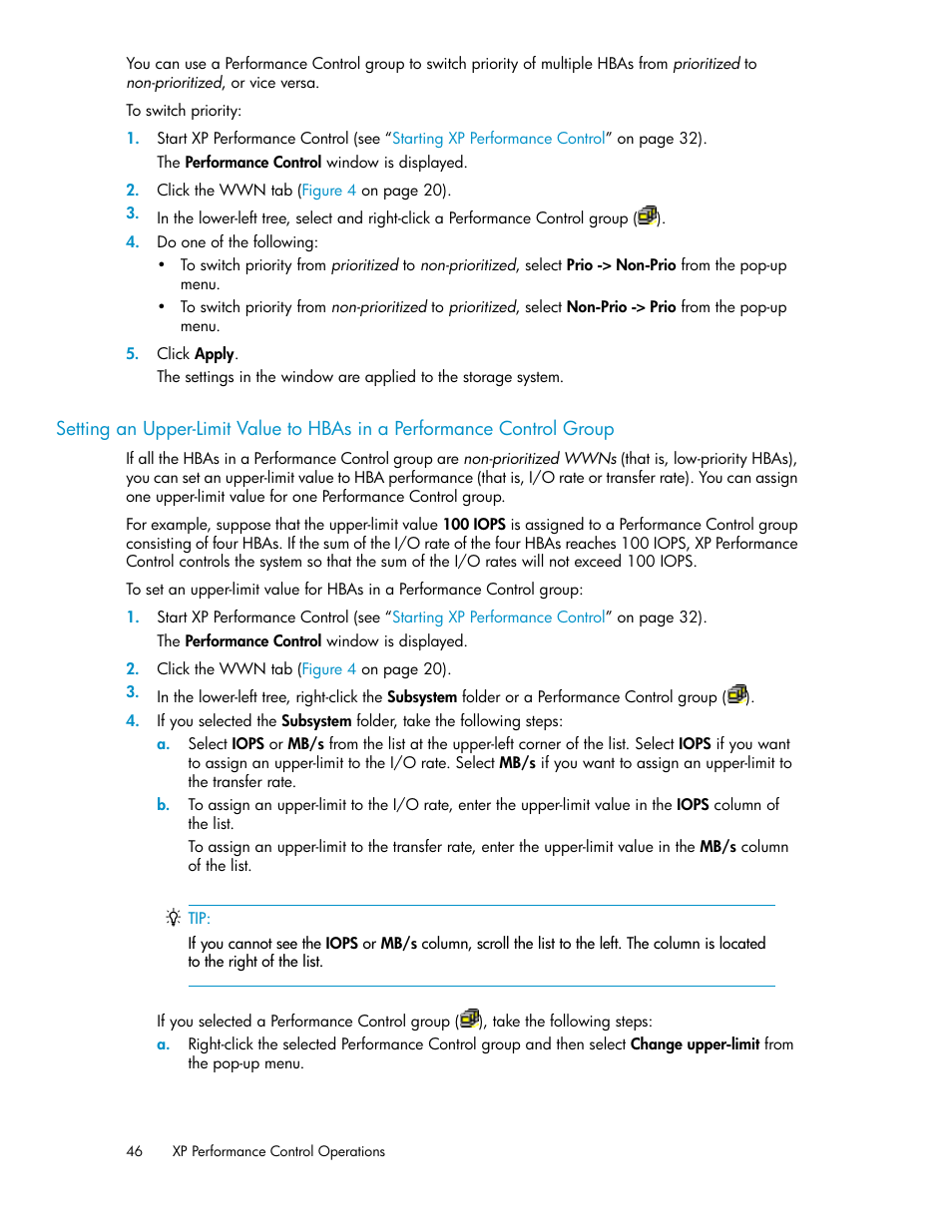 Setting an upper-limit, Value to hbas in a performance control group, Group | HP XP Array Manager Software User Manual | Page 46 / 56