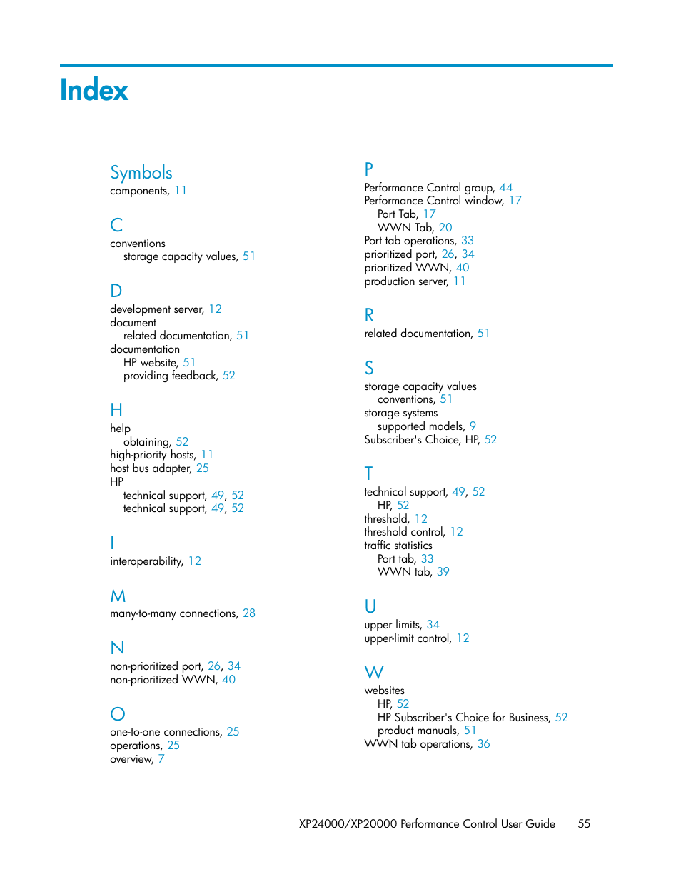 Index, Symbols | HP XP Array Manager Software User Manual | Page 55 / 56