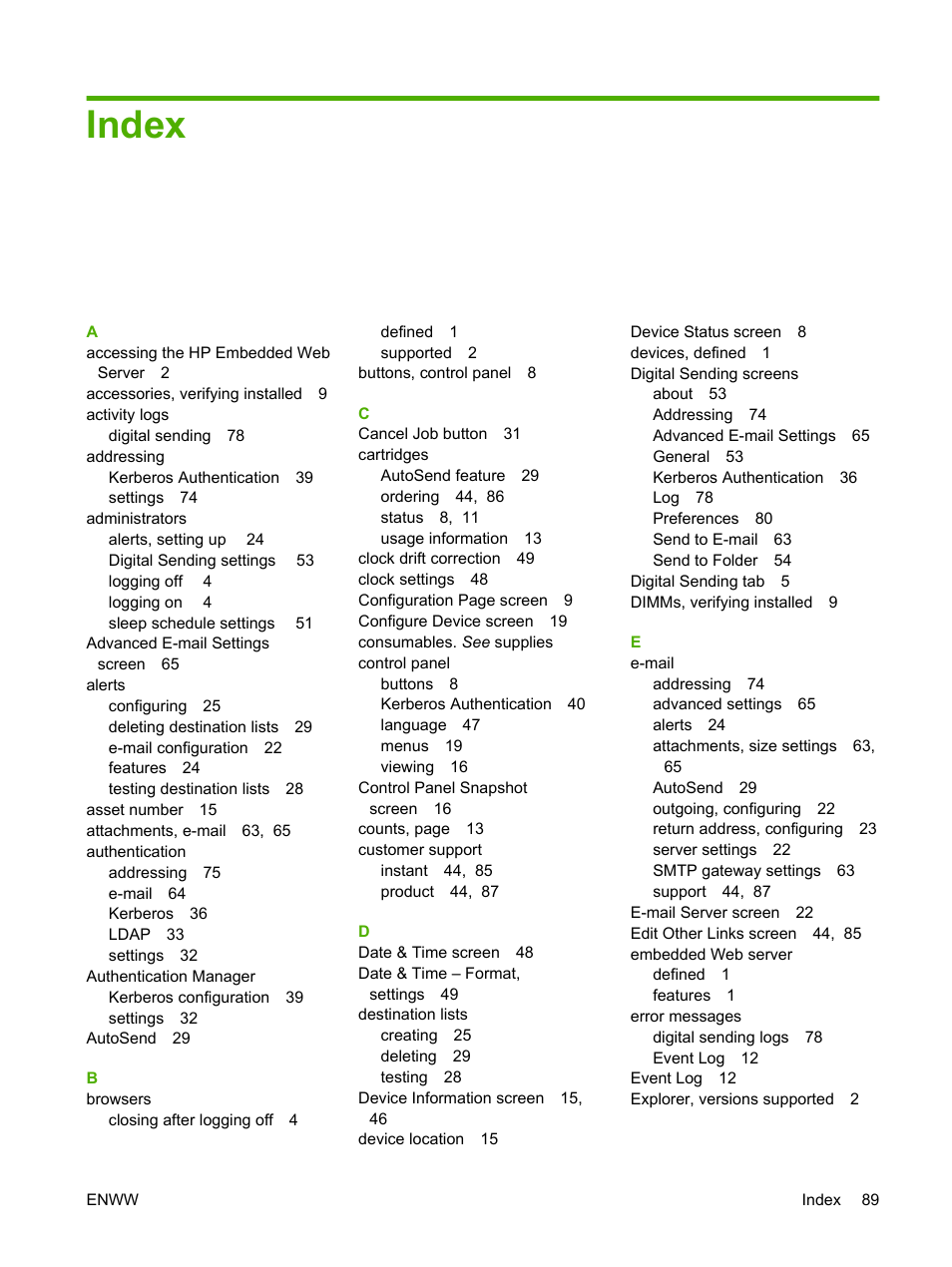Index | HP LaserJet M9040M9050 Multifunction Printer series User Manual | Page 101 / 106