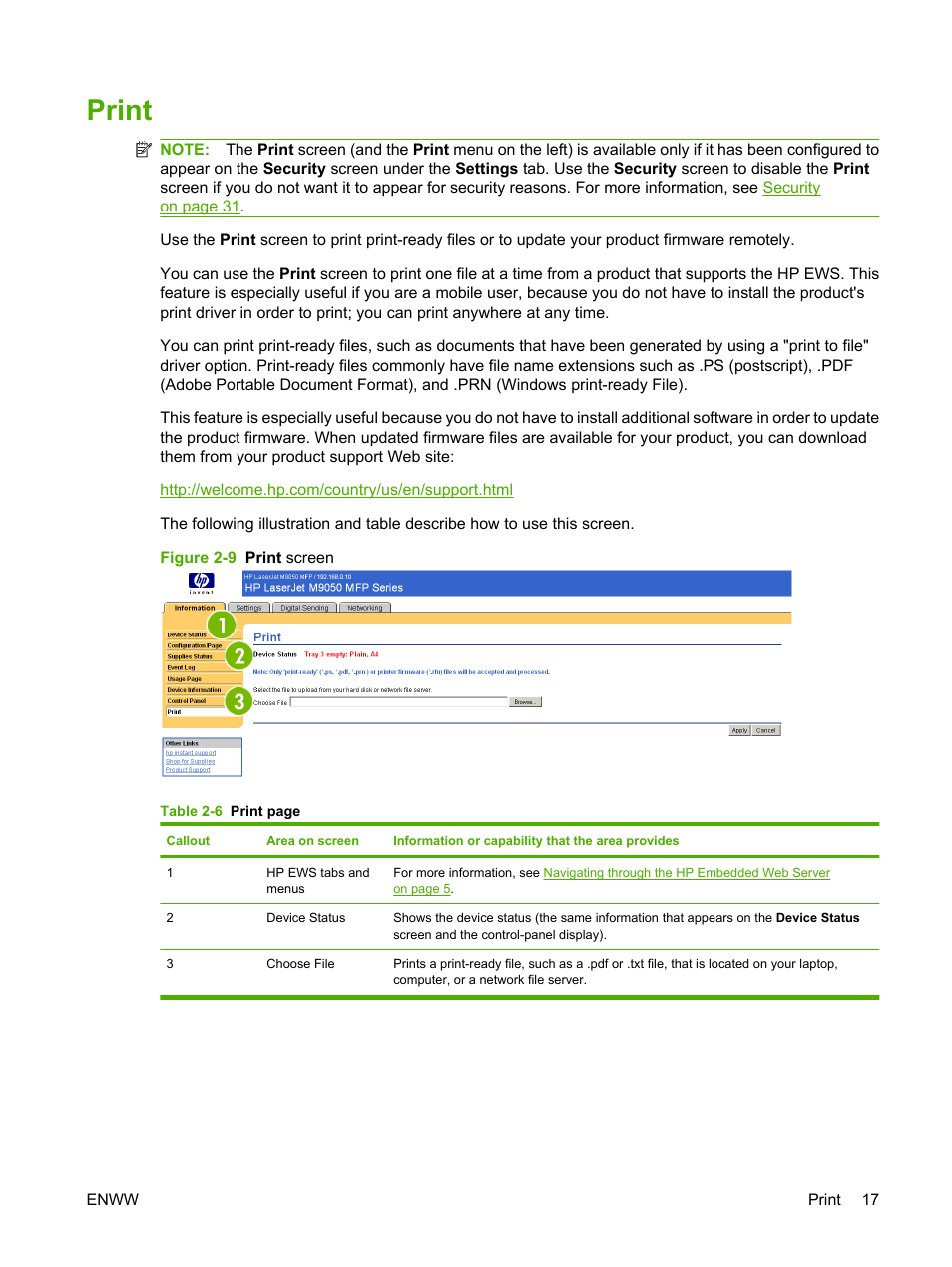 Print, Figure 2-9 print screen | HP LaserJet M9040M9050 Multifunction Printer series User Manual | Page 29 / 106
