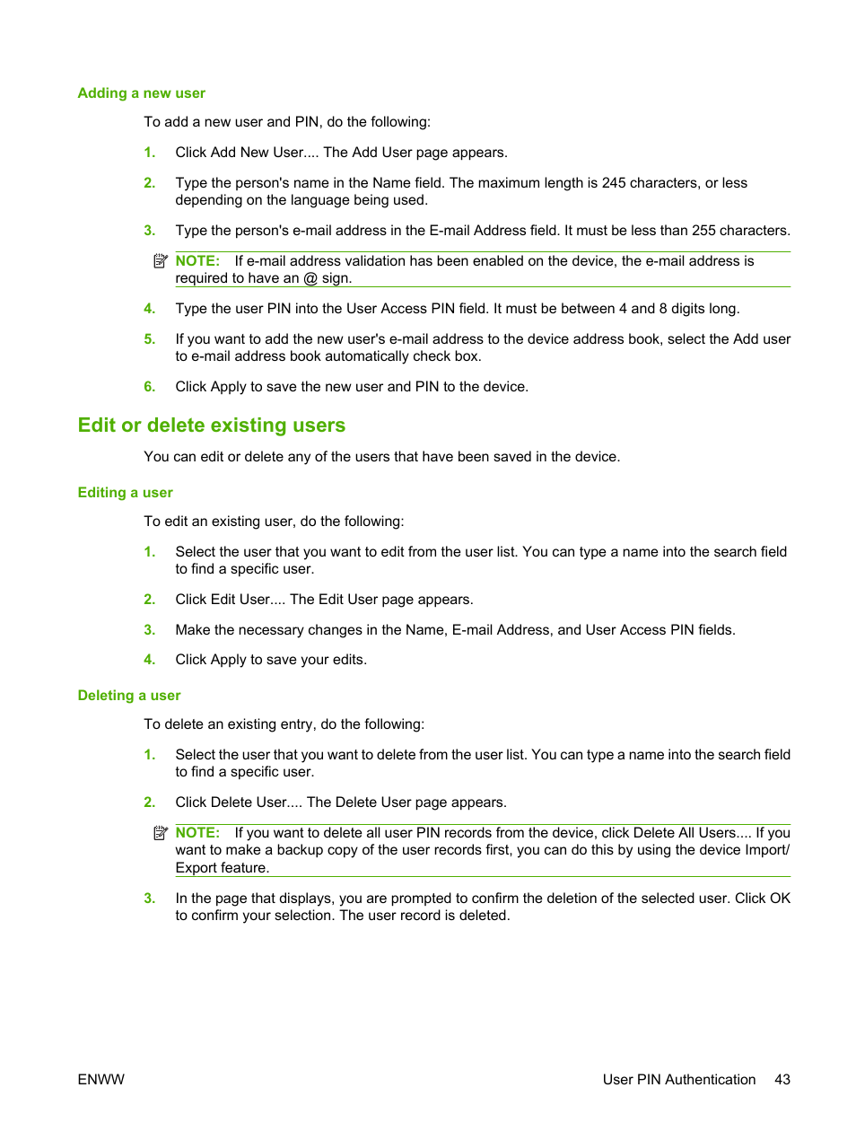 Edit or delete existing users | HP LaserJet M9040M9050 Multifunction Printer series User Manual | Page 55 / 106