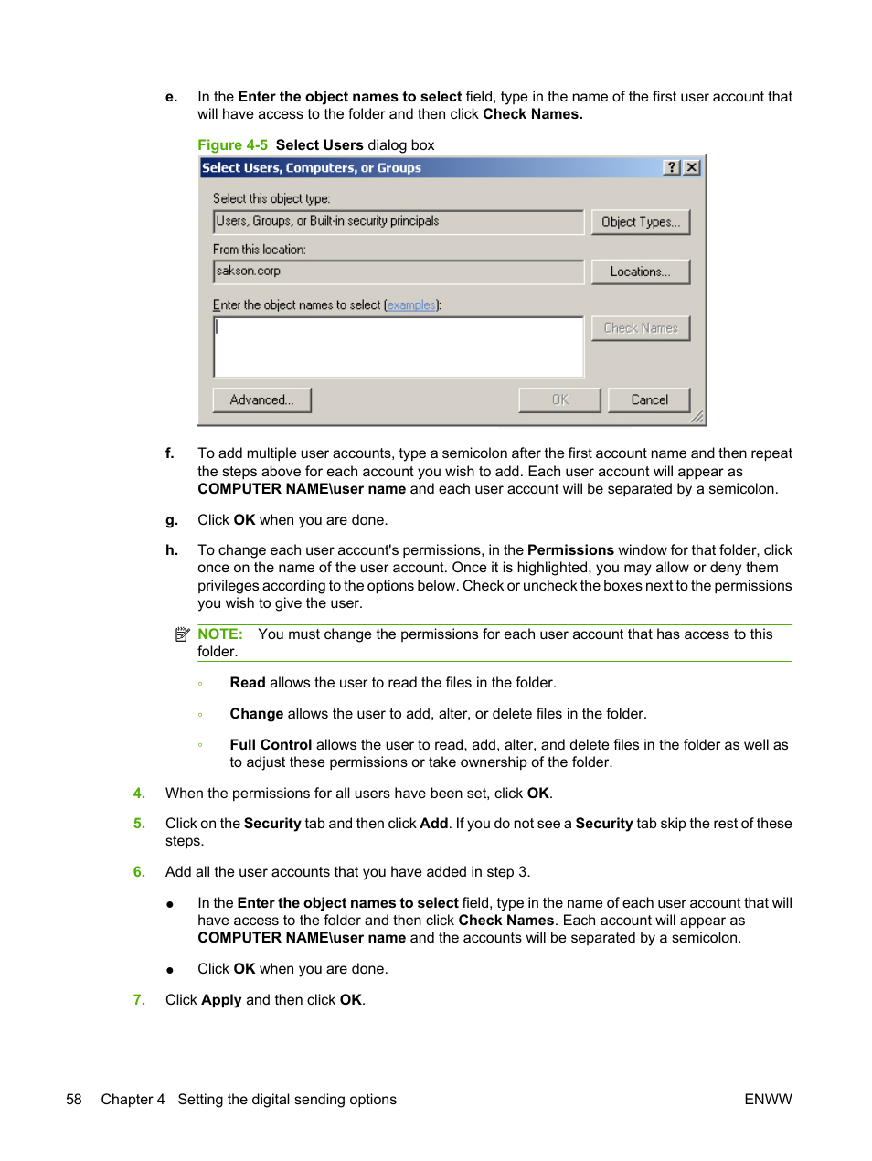 Figure 4-5 select users dialog box | HP LaserJet M9040M9050 Multifunction Printer series User Manual | Page 70 / 106