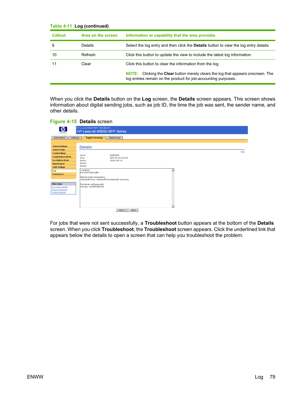 Figure 4-15 details screen | HP LaserJet M9040M9050 Multifunction Printer series User Manual | Page 91 / 106