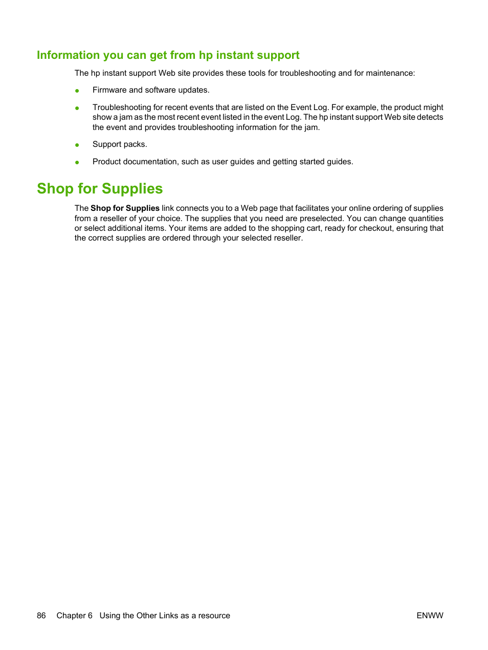 Information you can get from hp instant support, Shop for supplies | HP LaserJet M9040M9050 Multifunction Printer series User Manual | Page 98 / 106