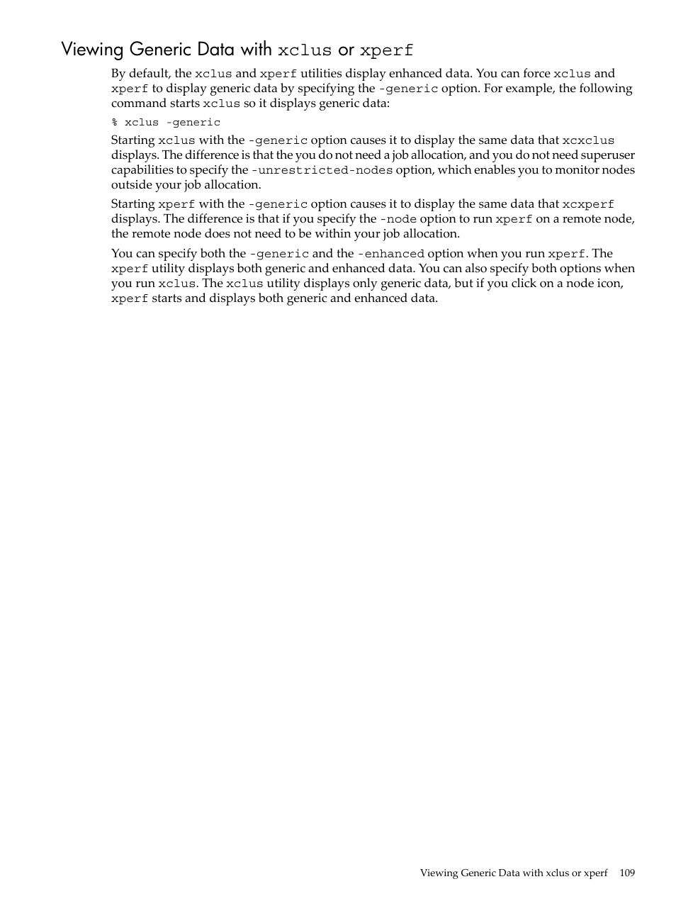 Viewing generic data with xclus or xperf | HP XC System 3.x Software User Manual | Page 109 / 131
