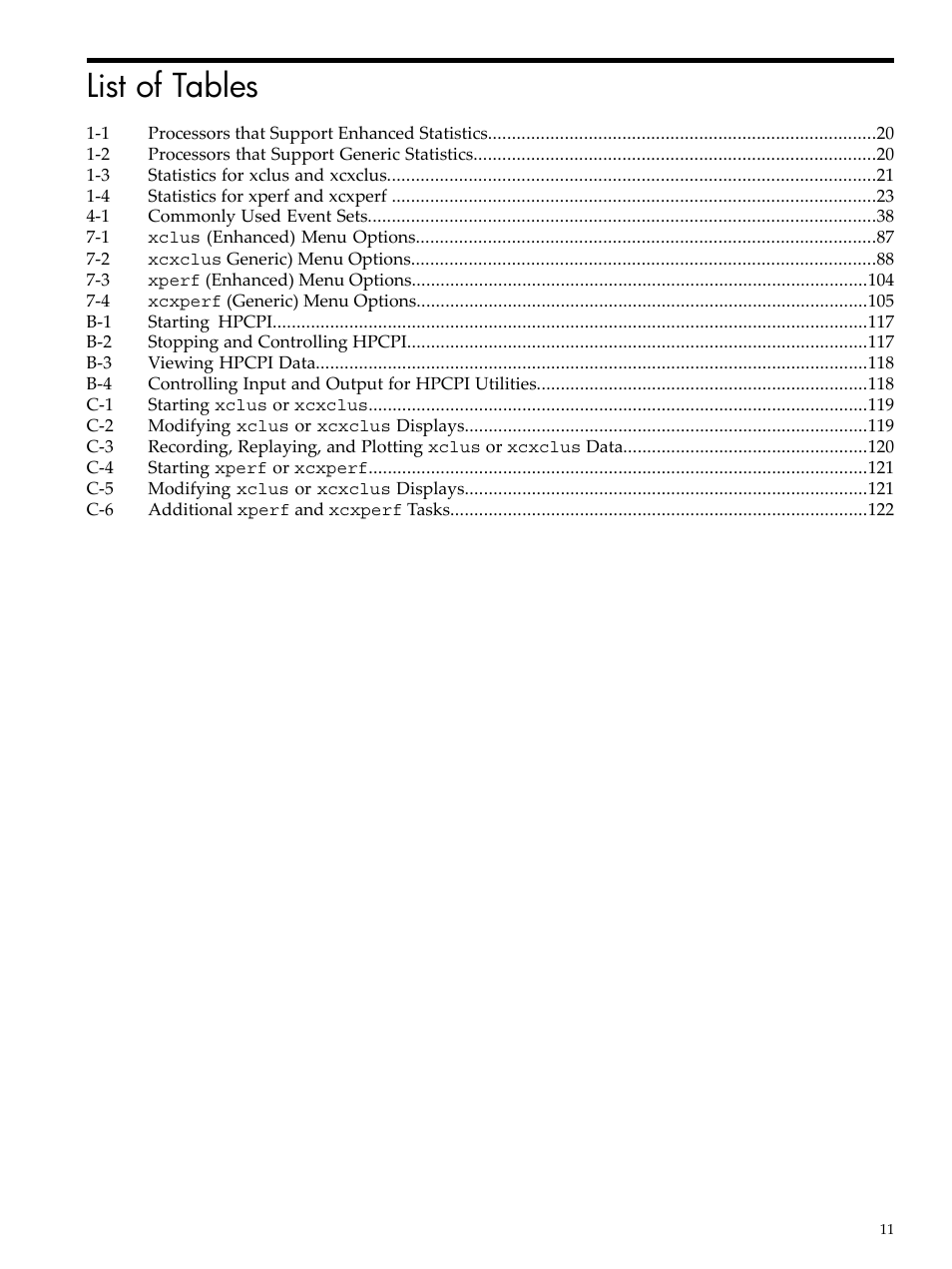 List of tables | HP XC System 3.x Software User Manual | Page 11 / 131