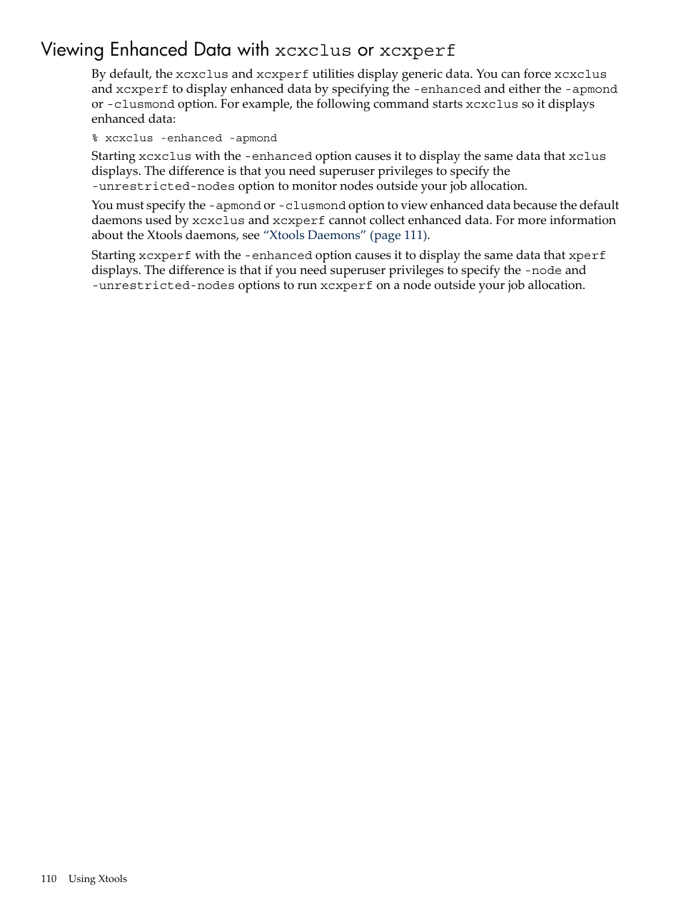 Viewing enhanced data with xcxclus or xcxperf, Viewing | HP XC System 3.x Software User Manual | Page 110 / 131
