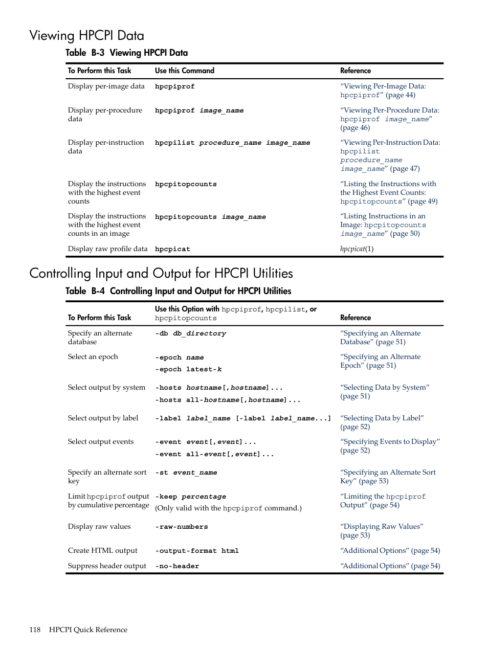 Viewing hpcpi data, Controlling input and output for hpcpi utilities | HP XC System 3.x Software User Manual | Page 118 / 131