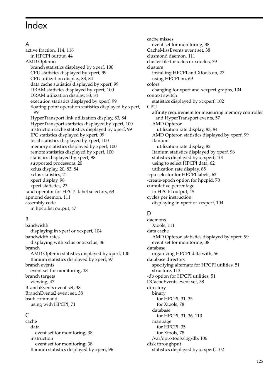 Index | HP XC System 3.x Software User Manual | Page 125 / 131