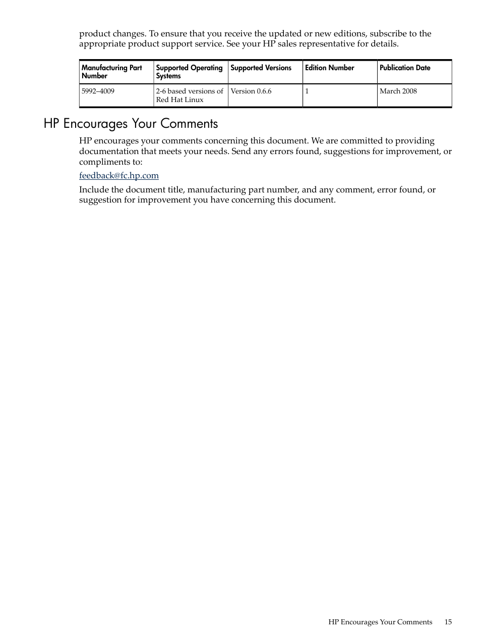 Hp encourages your comments | HP XC System 3.x Software User Manual | Page 15 / 131