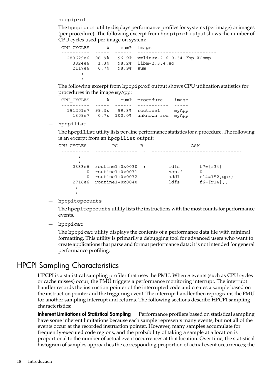 Hpcpi sampling characteristics | HP XC System 3.x Software User Manual | Page 18 / 131