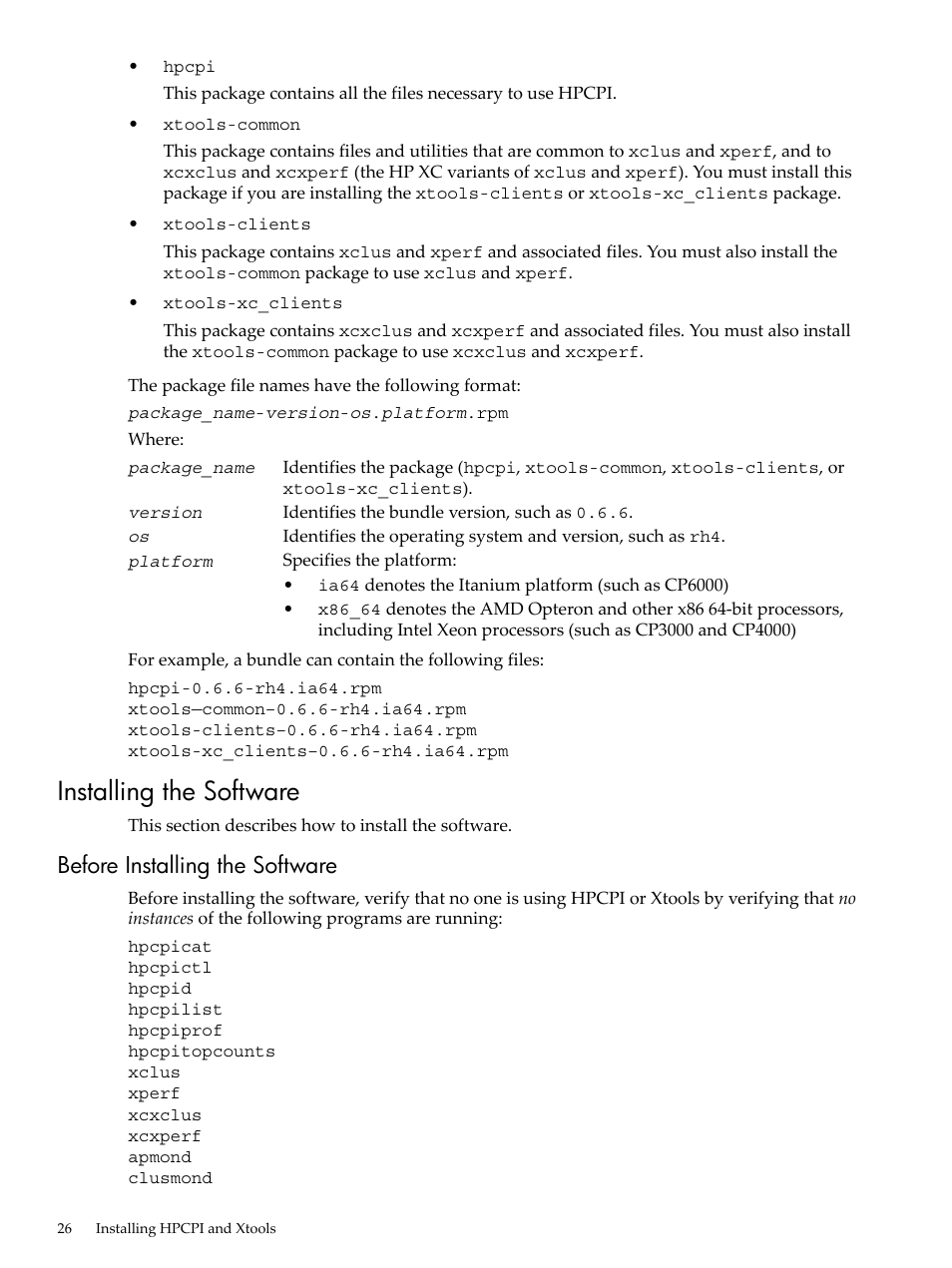 Installing the software, Before installing the software | HP XC System 3.x Software User Manual | Page 26 / 131