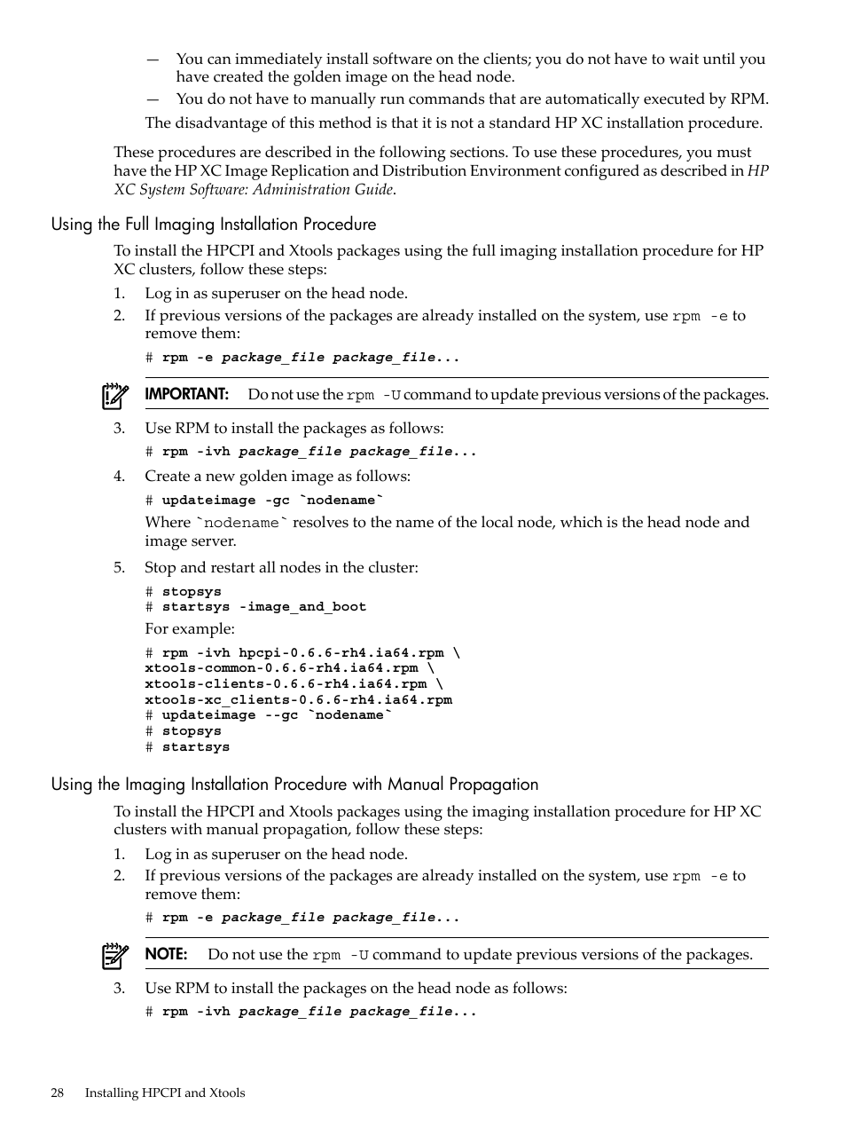 Using the full imaging installation procedure | HP XC System 3.x Software User Manual | Page 28 / 131