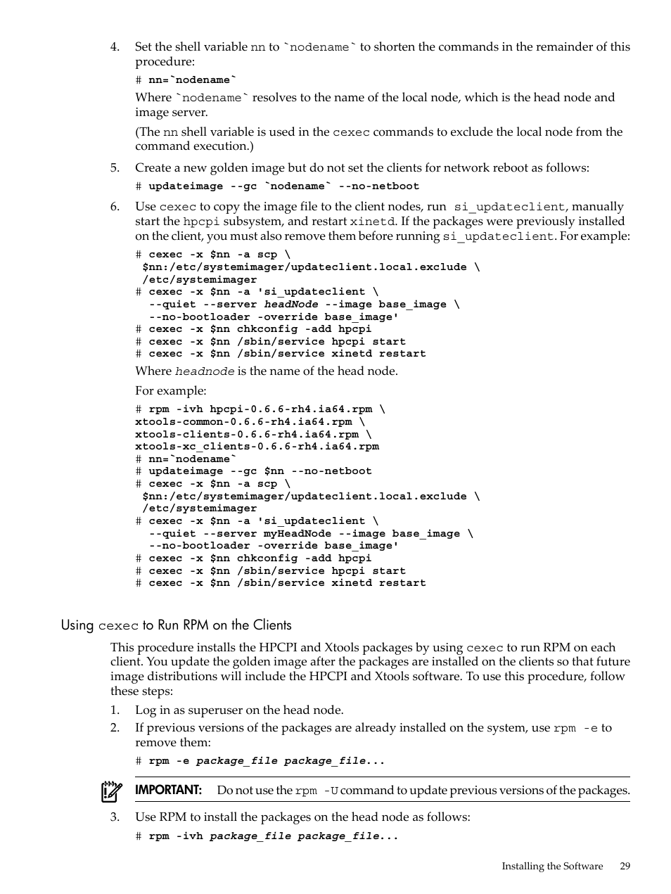 Using cexec to run rpm on the clients | HP XC System 3.x Software User Manual | Page 29 / 131