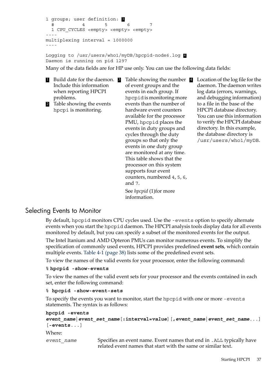 Selecting events to monitor | HP XC System 3.x Software User Manual | Page 37 / 131