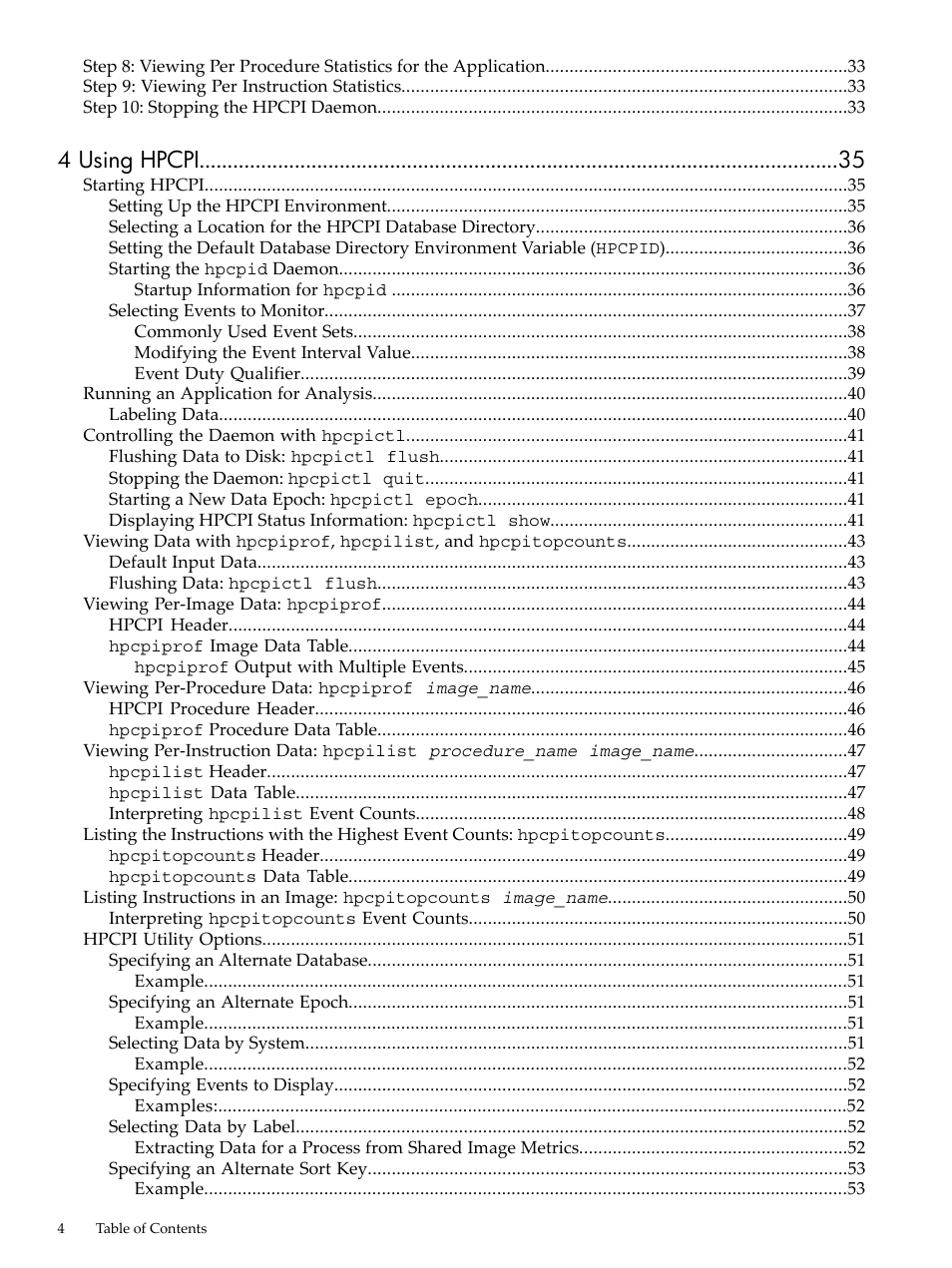4 using hpcpi | HP XC System 3.x Software User Manual | Page 4 / 131