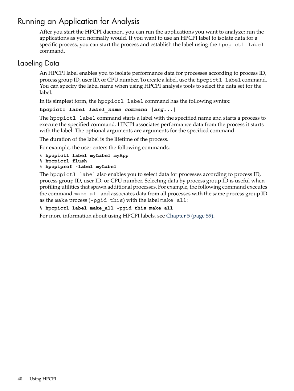 Running an application for analysis, Labeling data | HP XC System 3.x Software User Manual | Page 40 / 131